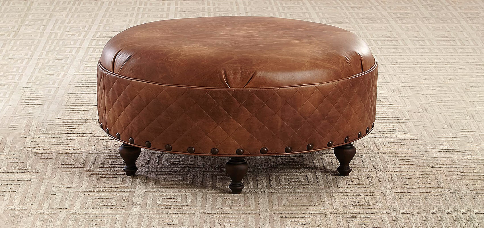 Leather Oval Ottoman