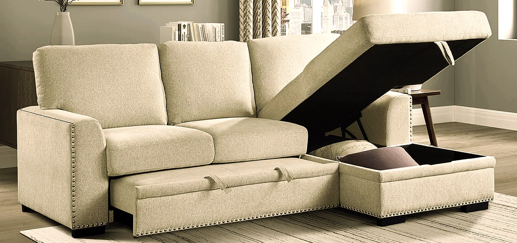 Beige Sofa Sleeper | Beige Sofa Bed | Beige Couch Sleeper | Beige Couch with Storage