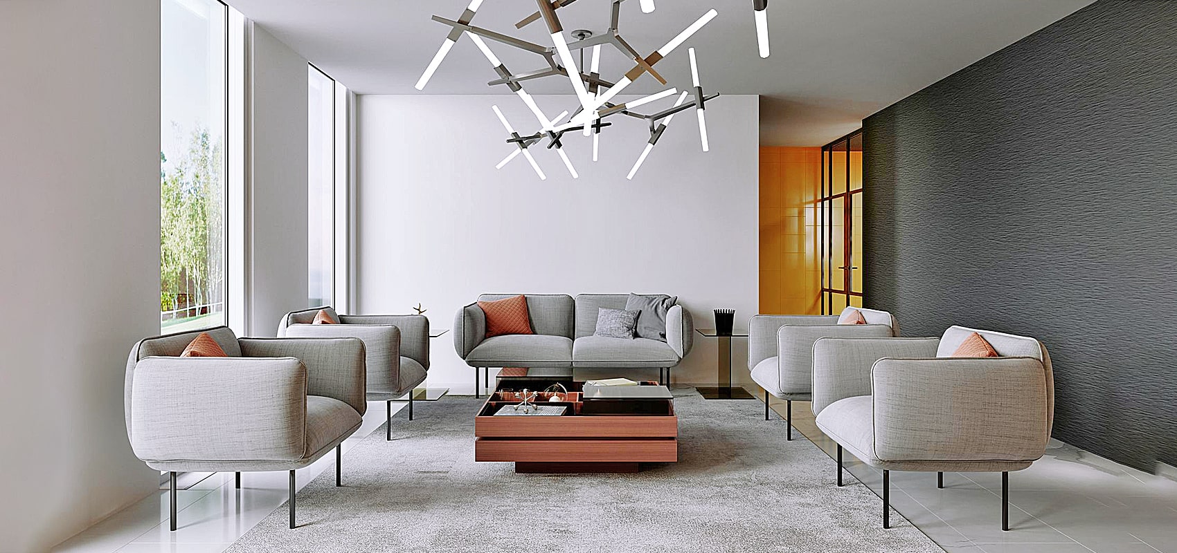 White Sofa Living Room Ideas with Lighting