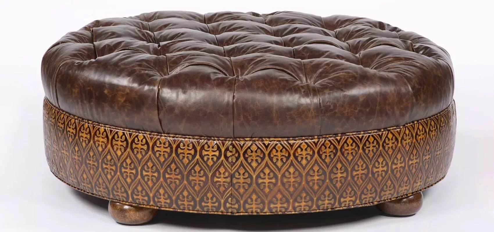 Large Round Leather Ottoman