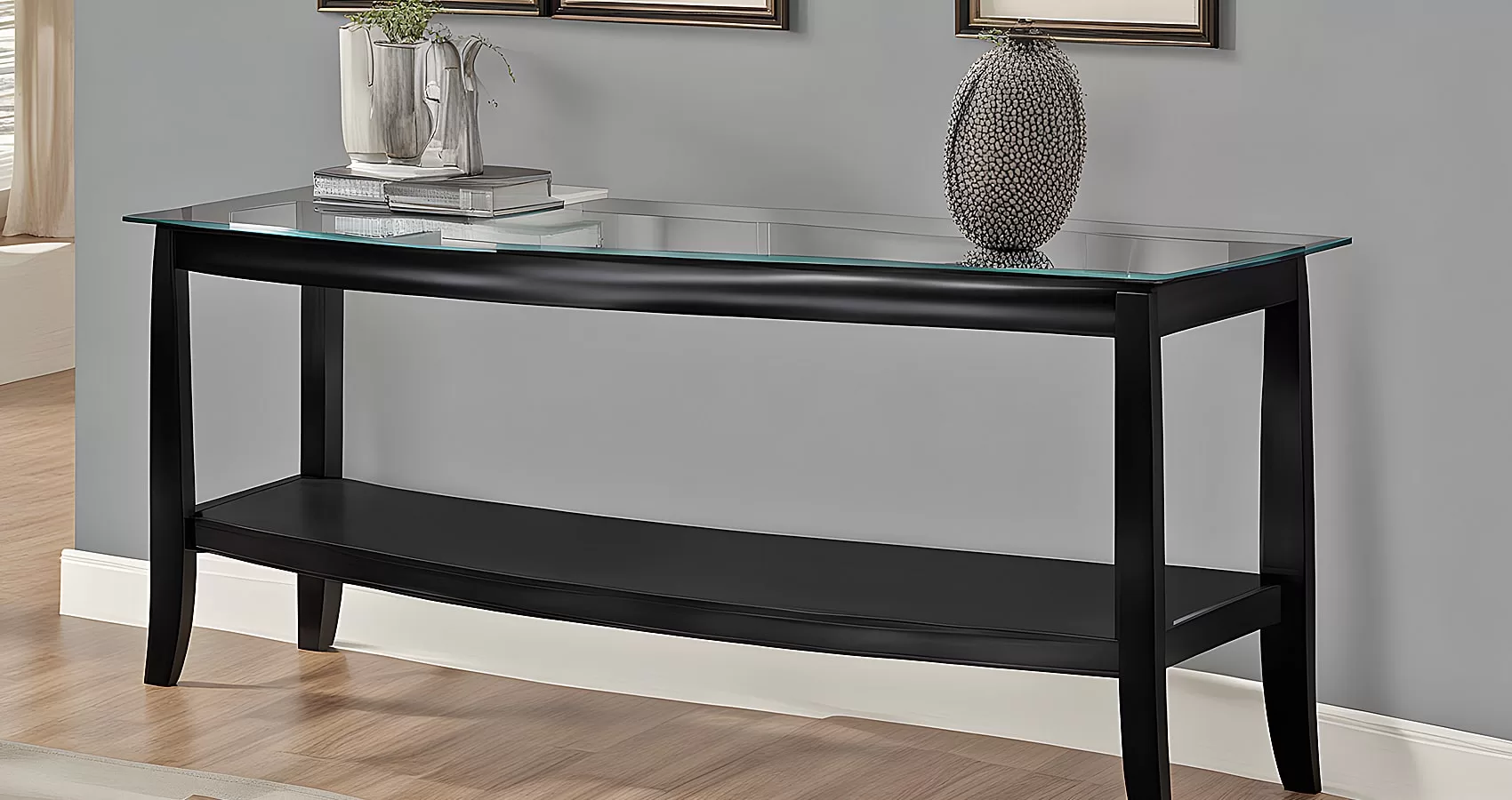 Black Sofa Table with Glass Top