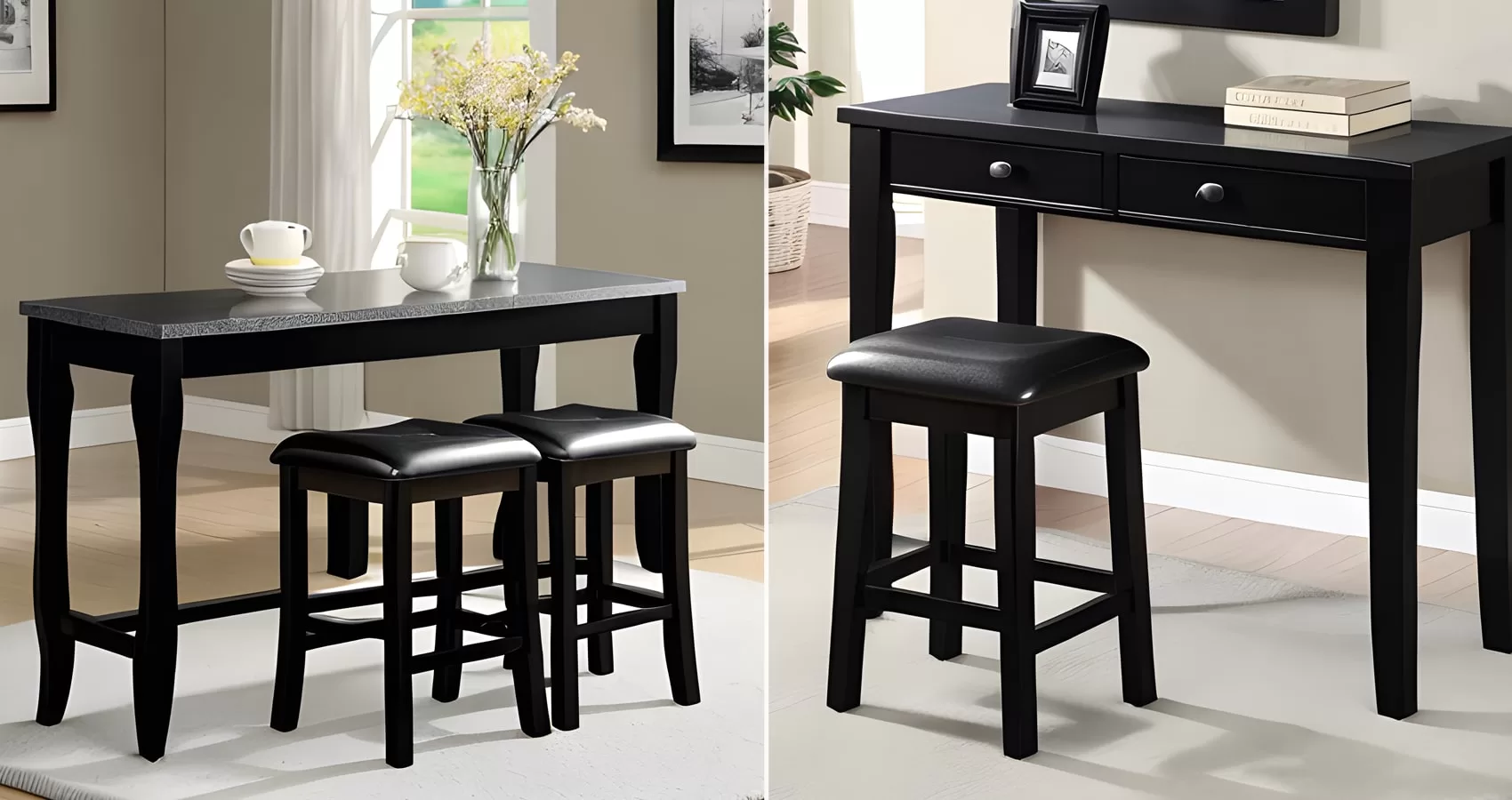 Black Sofa Table with Stools