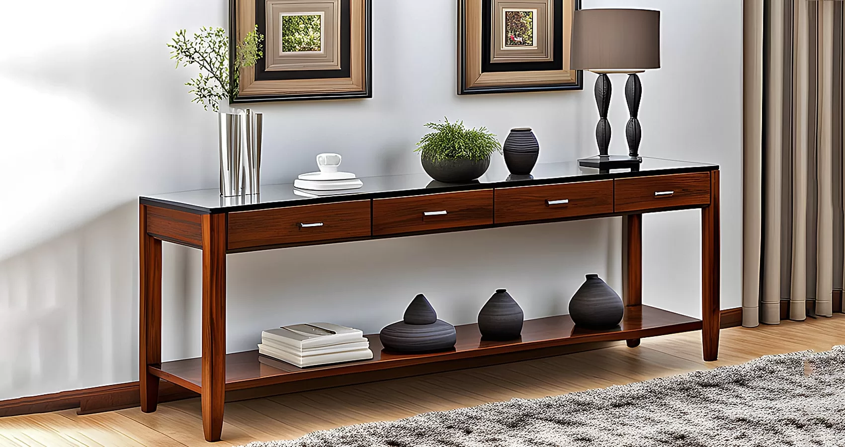 Glass Console Table with Drawers 