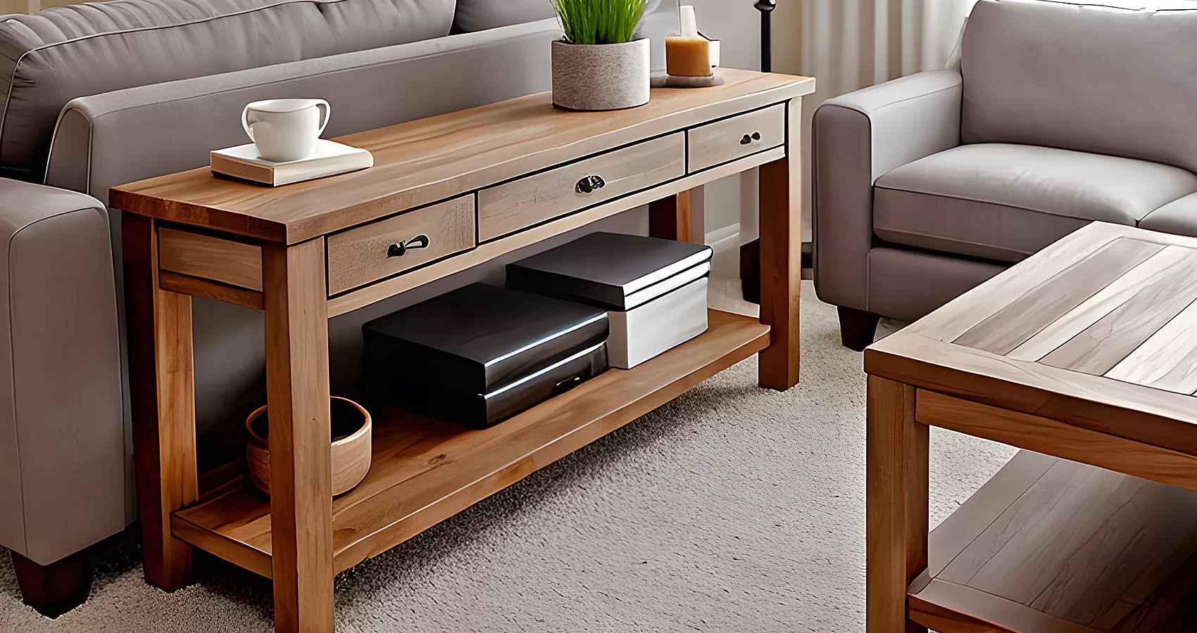 Wood Sofa Table with Drawers