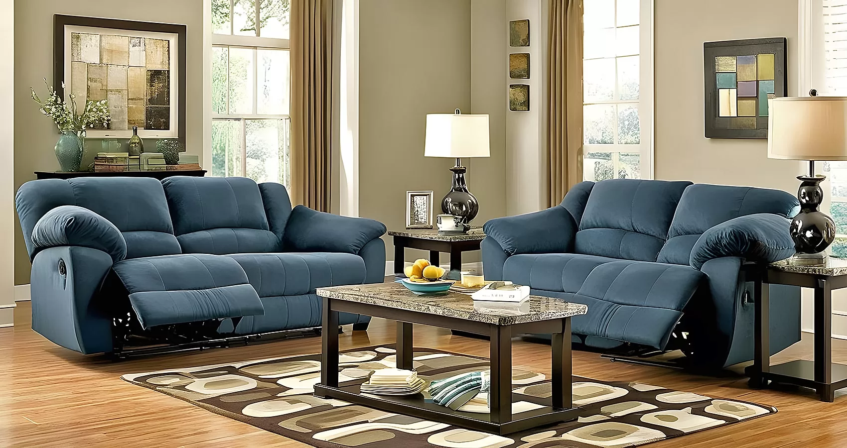 Blue Sofa with Recliner | Reclining Sofas | Reclining Couches