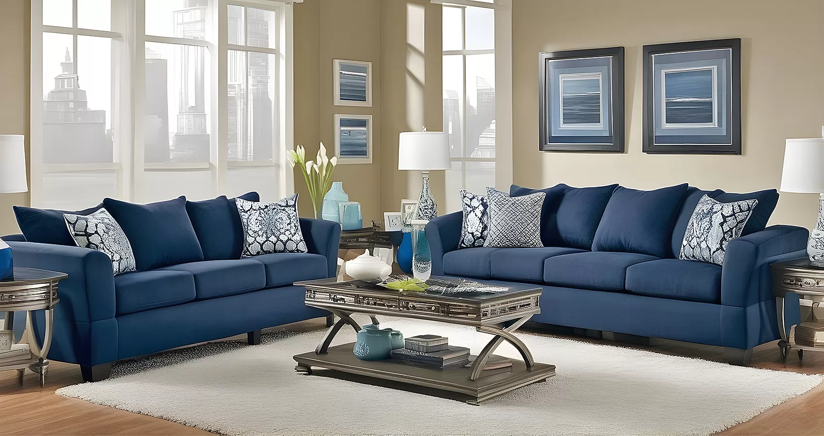 Decorating Around a Navy Blue Sofa | Navy Blue Couch Living Room Ideas