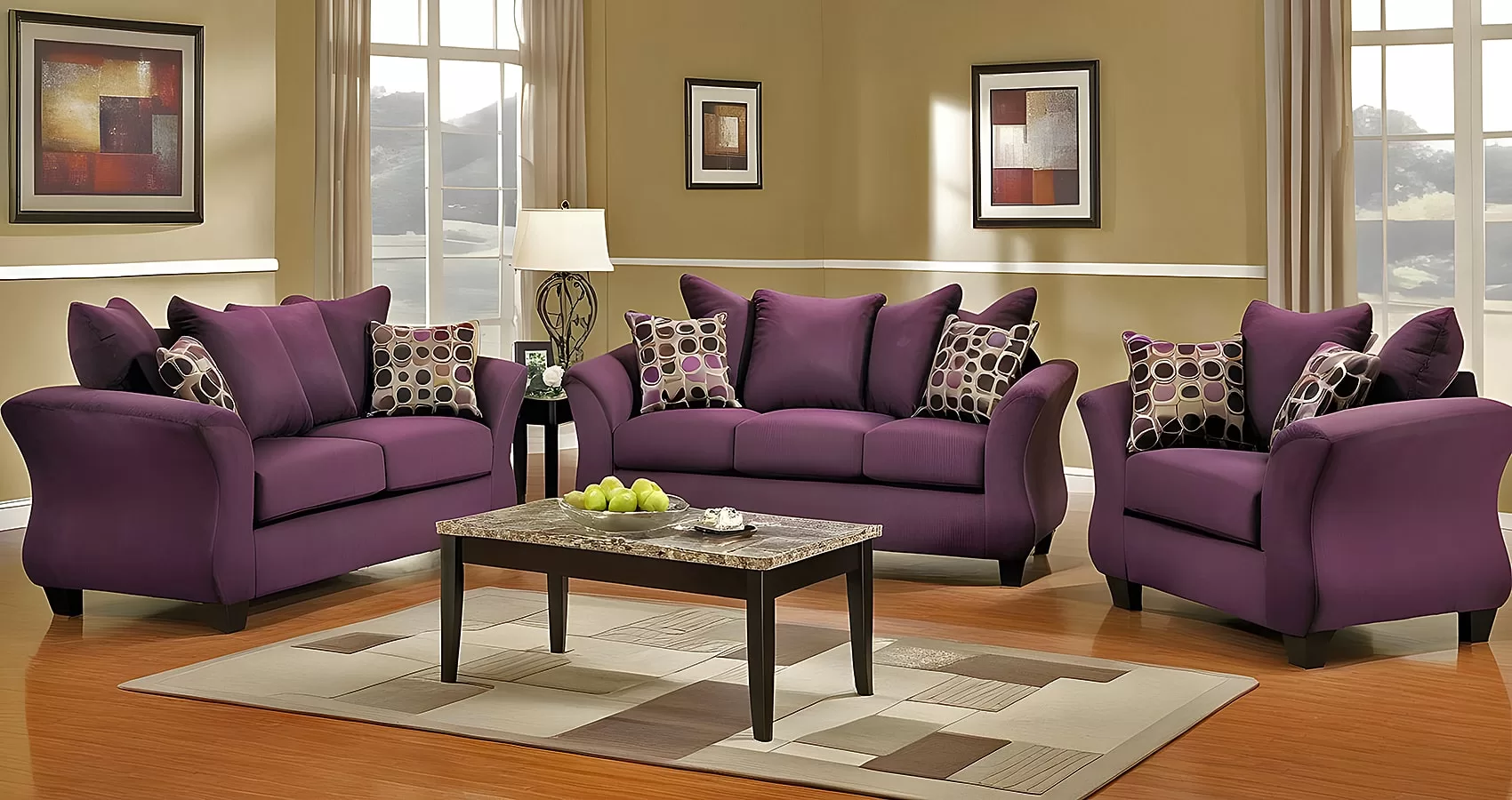Purple Couch with Loveseat Set | Purple Sofa with Loveseat Set