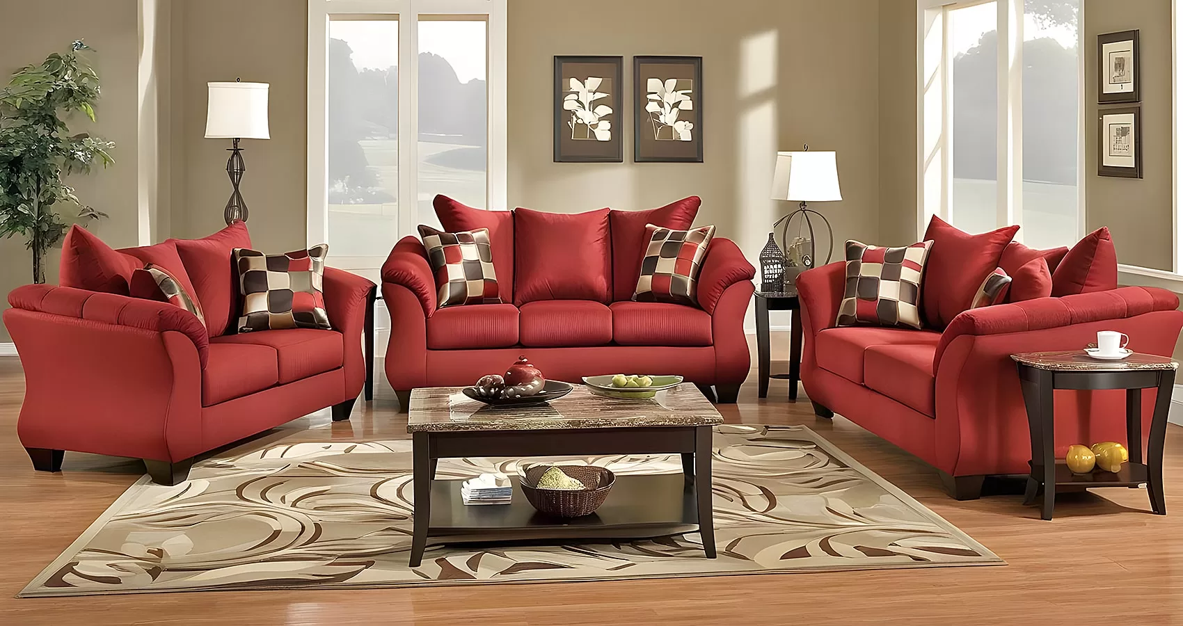 Red Sofa and Loveseat Set