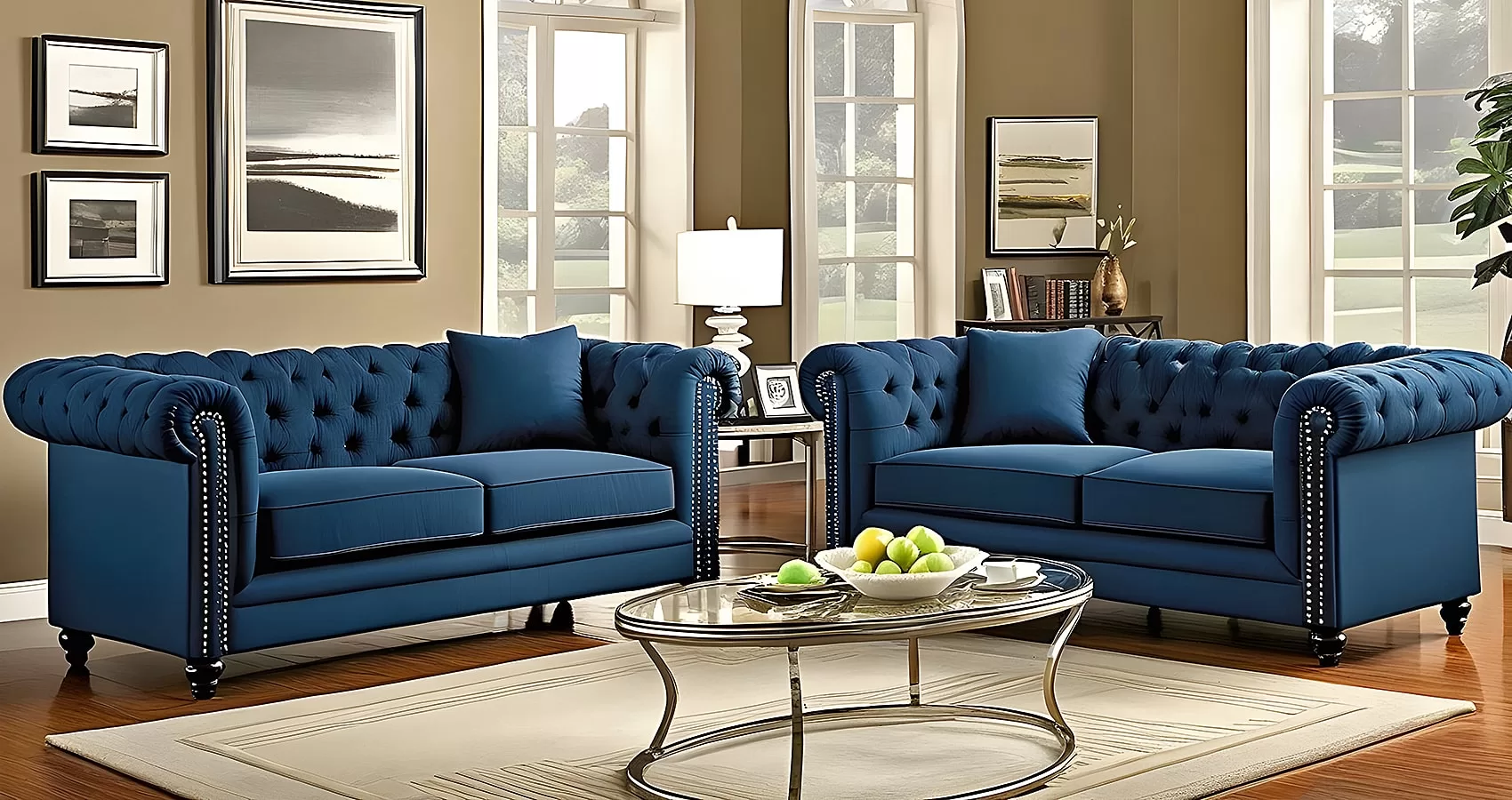 Navy Blue Tufted Couch