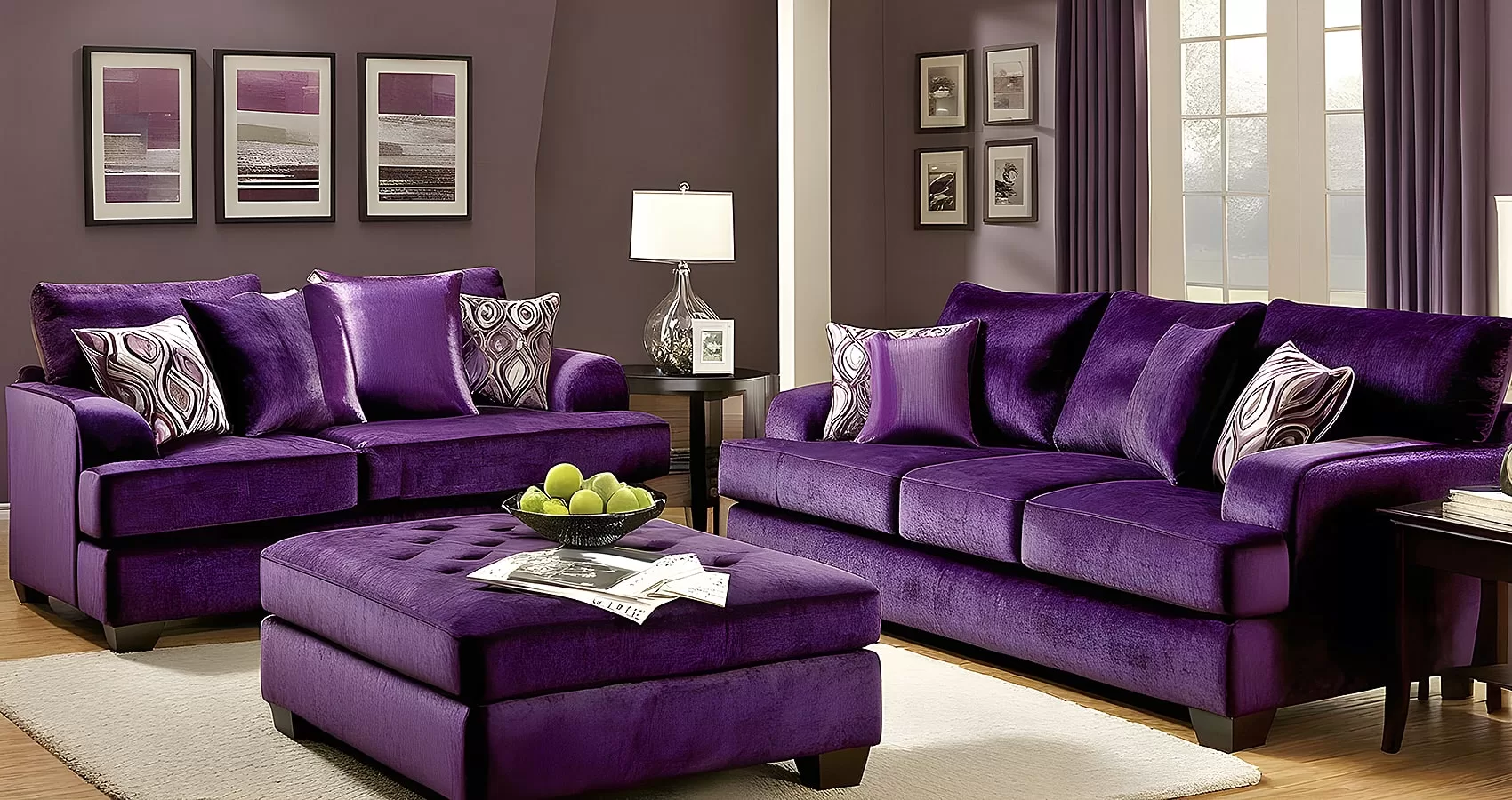 Velvet Purple Sofa Set | Velvet Purple Couch Set