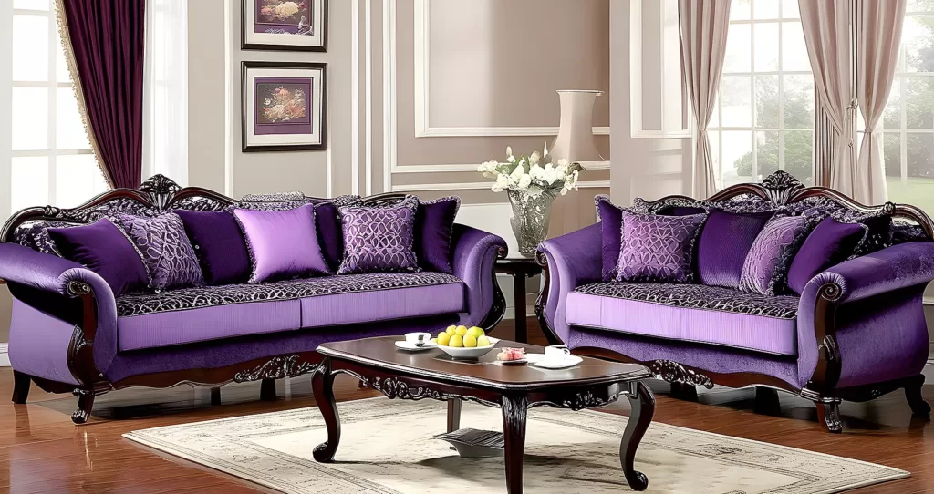 Velvet Purple Sofa Set | Velvet Purple Couch Set