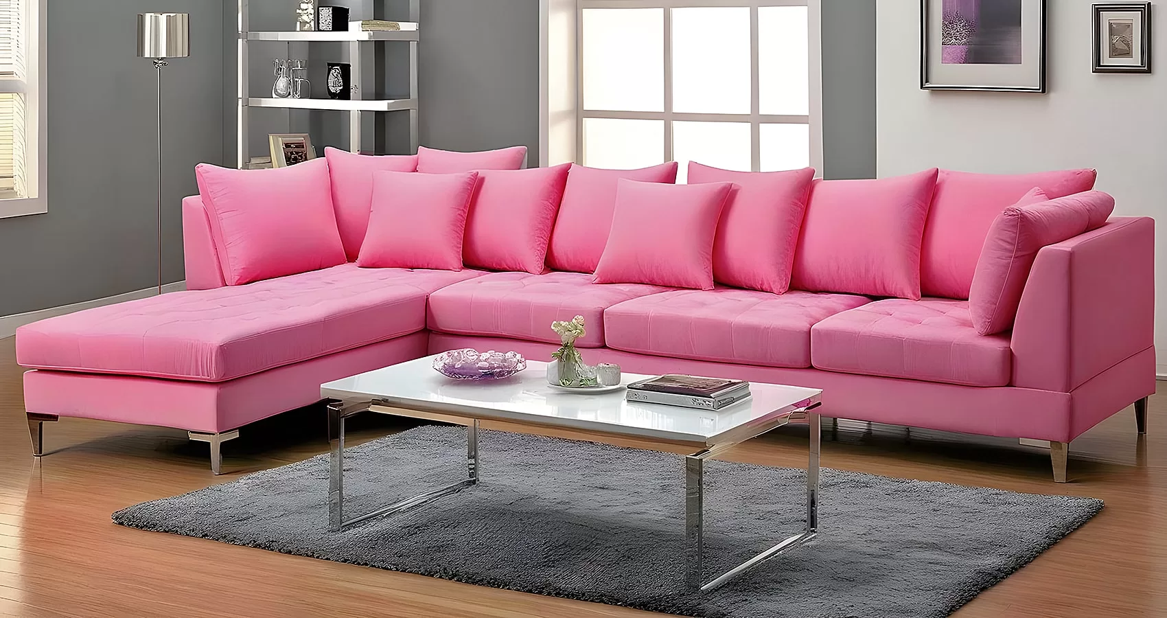 Pink Couch with Chaise
| Pink Sofa with Chaise