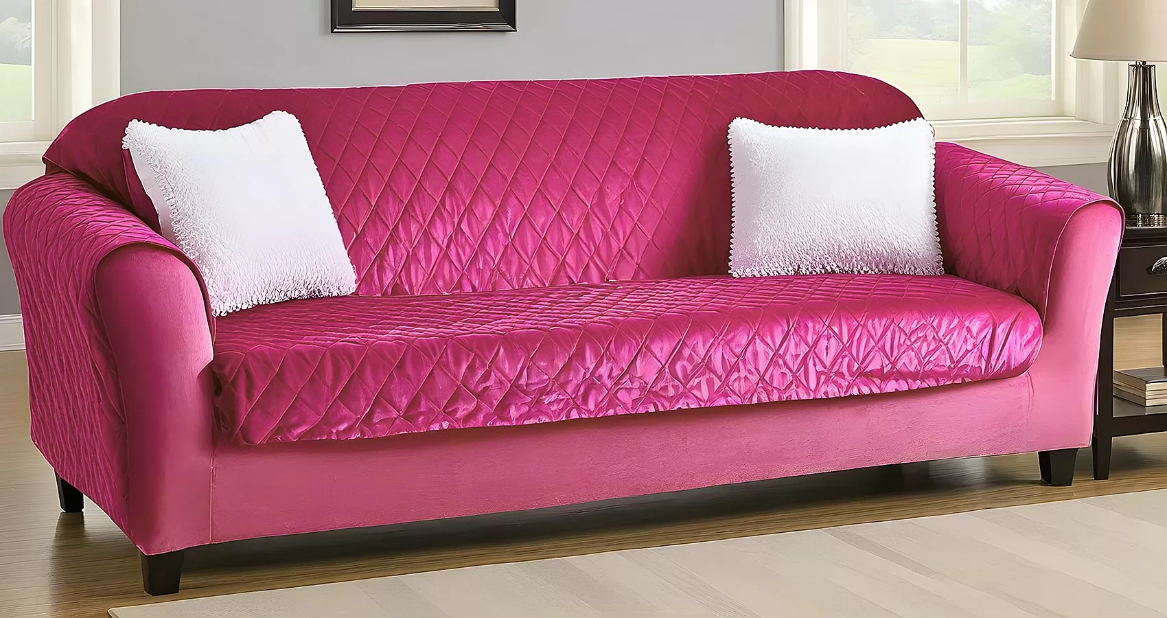 Pink Velvet Couch Cover | Pink Velvet Sofa Cover