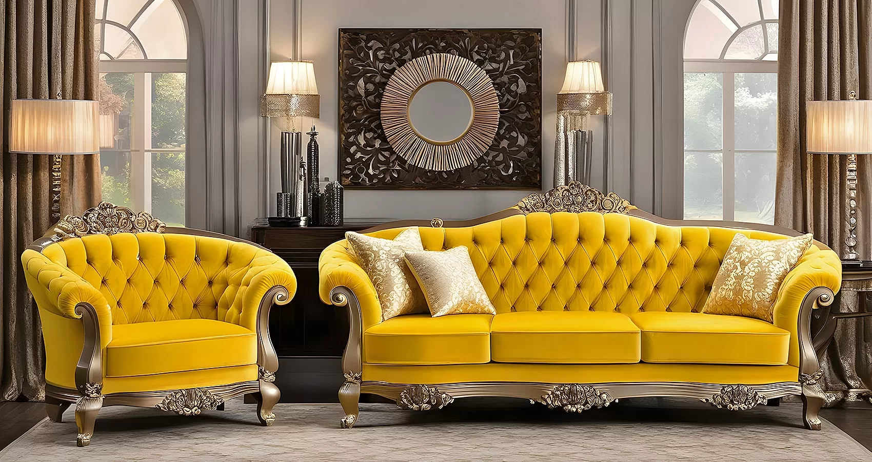 Velvet Yellow Couch | Velvet Yellow Sofa