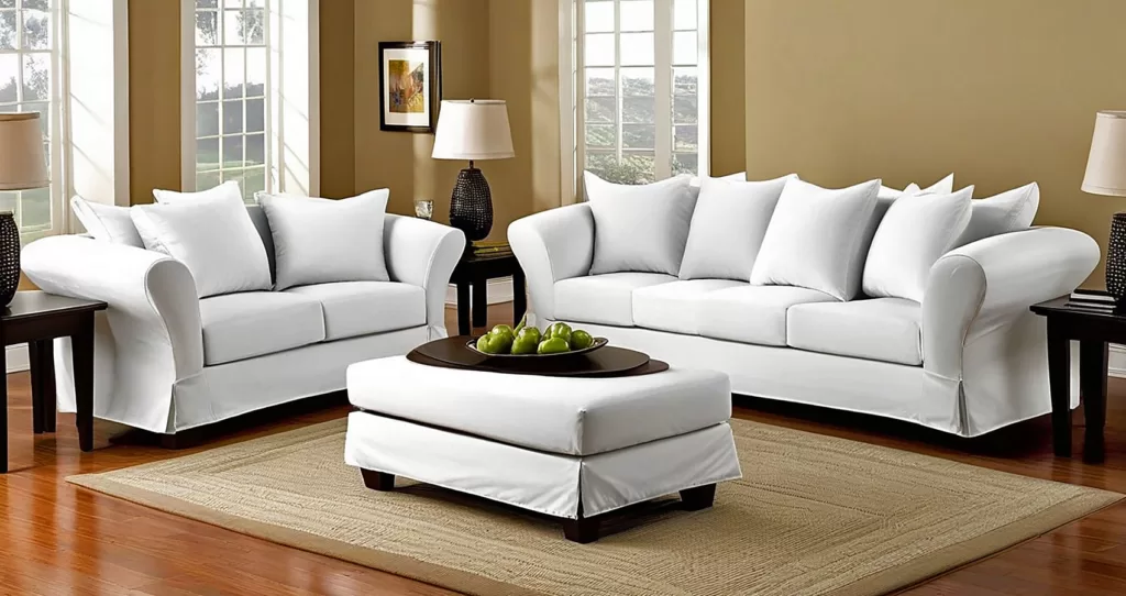 White Couch Covers | White Sofa Covers | White Sofa Slipcover | White SlipCovered Sofa | White Slip Covered Sofa