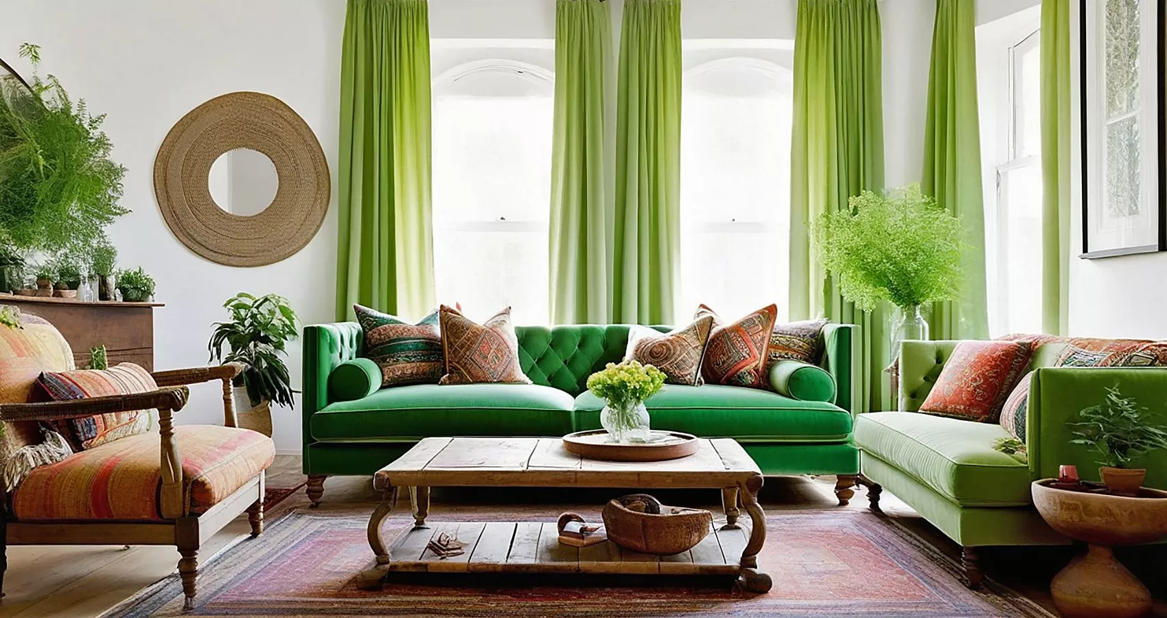Bohemian Green Couch Living Room | Bohemian Green Sofa