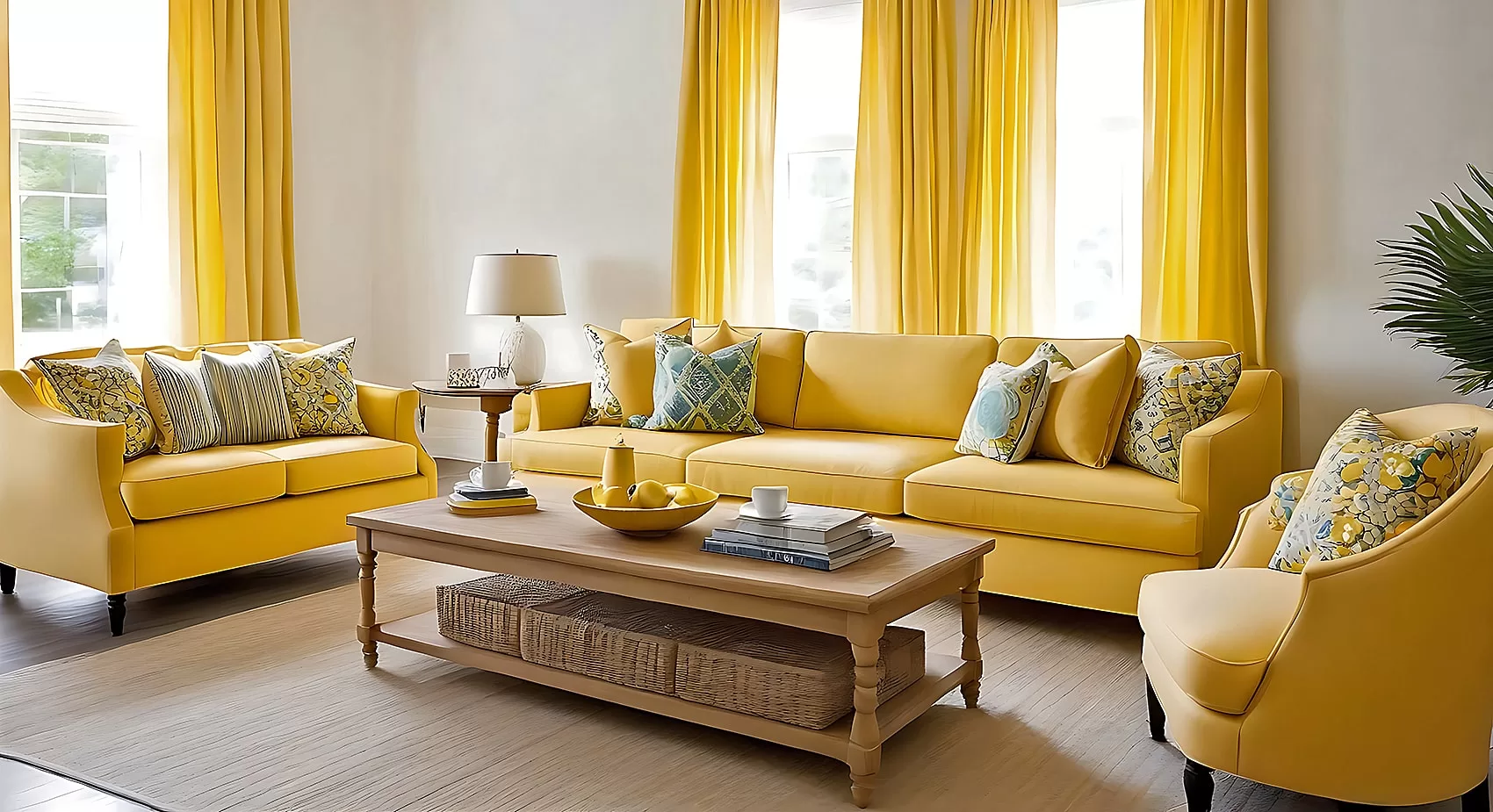 Decoration Yellow couch with other elements